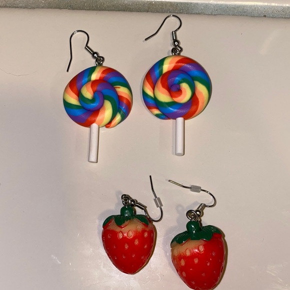 Colorful Lollipop and Strawberry Earrings - Picture 2 of 3